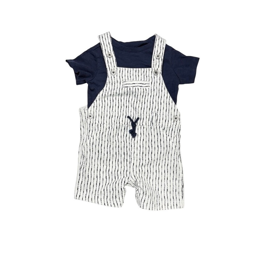 First Impression Boys White Blue Striped Knit Overall‎ Outfit 24 Months